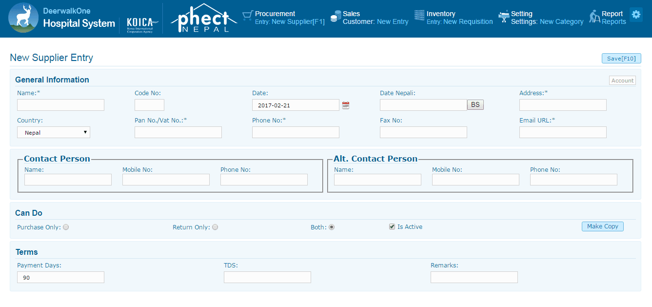 DeerwalkOne Hospital System — Supplier Entry