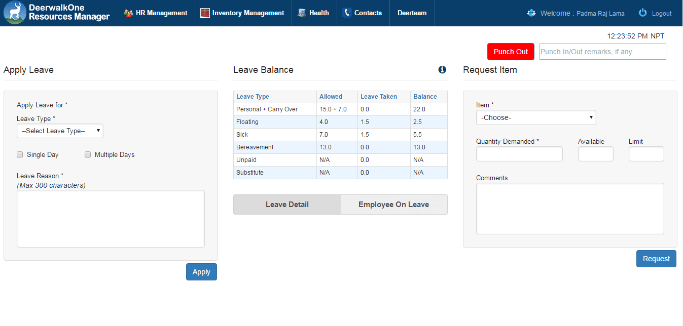 DeerwalkOne Resource Management — Apply Leave